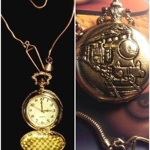 *2/$15⏰WORKS! Quartz Pocket Watch w/Gold Train